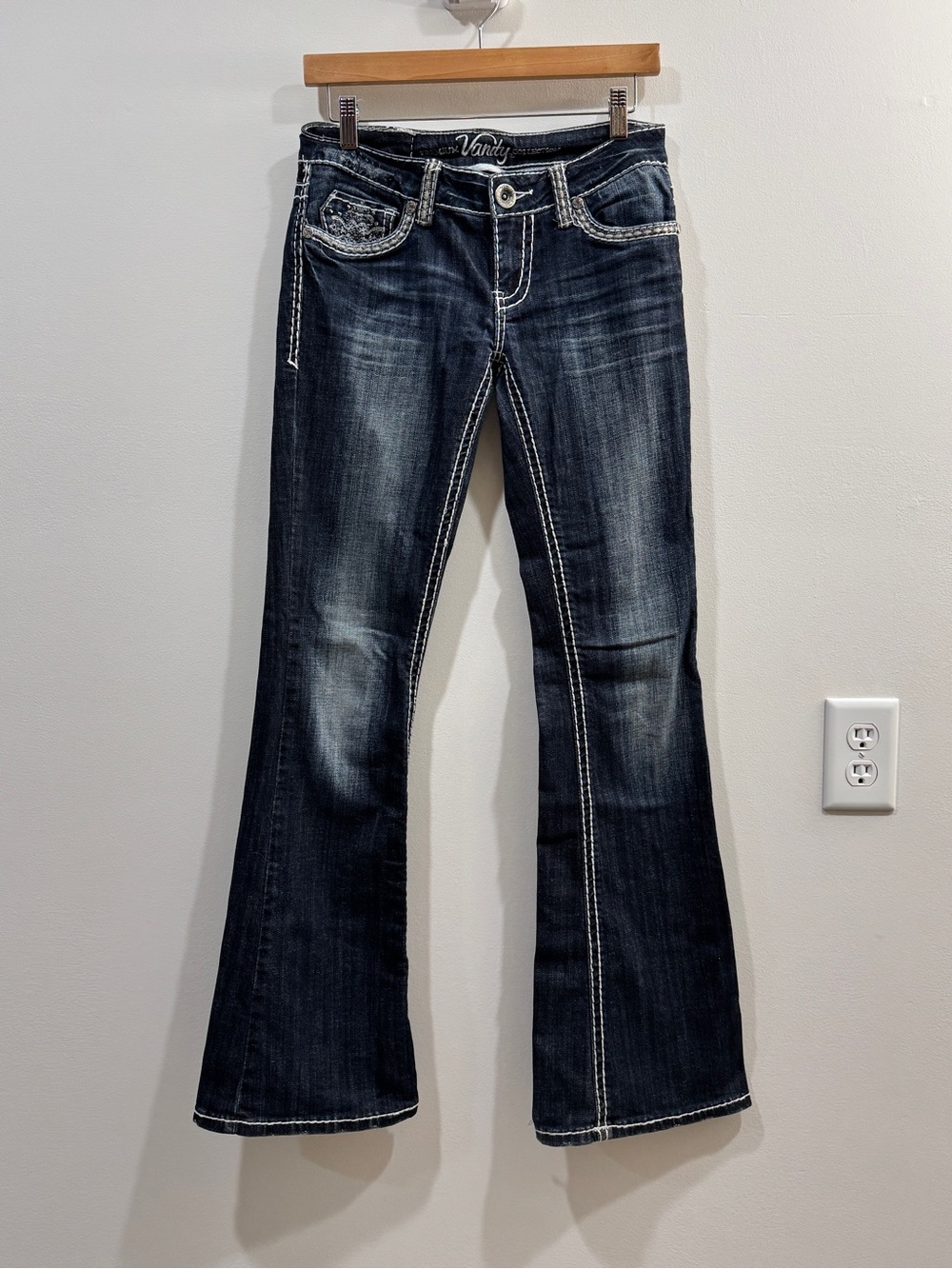 Y2K Vanity Premium Collection Dark Wash Bootcut Jeans - Embellished Pockets Sz 2
